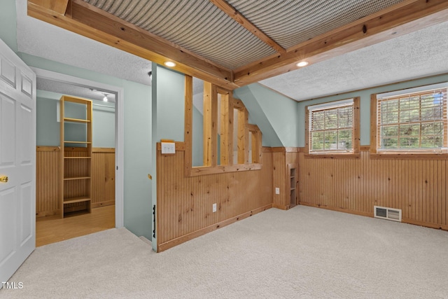 15 Gray Fox Ct, Durham, NC 27713 - bonus room featuring carpet floors, wainscoting, wood walls, and recessed lighting