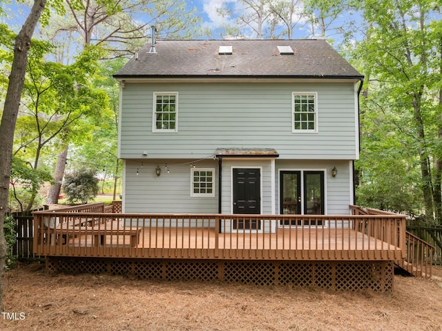 15 Gray Fox Ct, Durham, NC 27713 - back of house featuring roof with shingles and a wooden deck