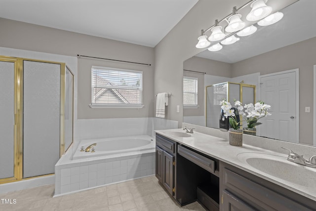 107 Covington Dr, Chapel Hill, NC 27514 - bathroom with a stall shower, double vanity, and a garden tub