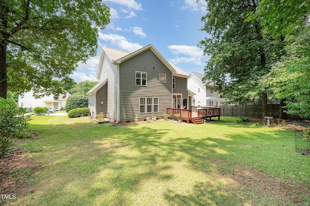 1230 Golden Bluff Ln, Fuquay Varina, NC 27526 - rear view of property with a wooden deck and crawl space