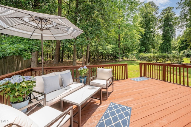 1230 Golden Bluff Ln, Fuquay Varina, NC 27526 - wooden deck featuring an outdoor hangout area and view of scattered trees