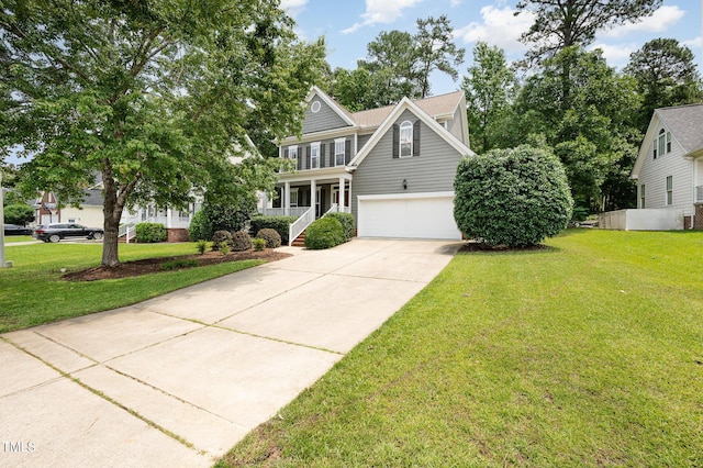 1230 Golden Bluff Ln, Fuquay Varina, NC 27526 - view of front of house featuring driveway, an attached garage, a front lawn, and covered porch