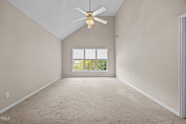 3306 Meadowrun Dr, Durham, NC 27707 - carpeted spare room featuring high vaulted ceiling and a ceiling fan