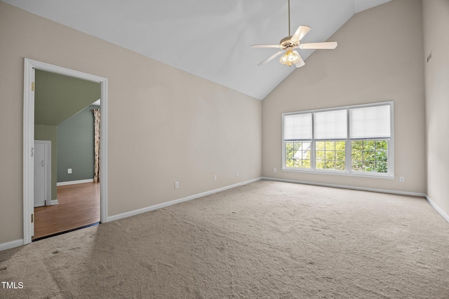 3306 Meadowrun Dr, Durham, NC 27707 - unfurnished room with carpet, high vaulted ceiling, and ceiling fan