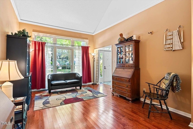 107 Canyon Run, Cary, NC 27513 - entryway with lofted ceiling, wood-type flooring, ornamental molding, and baseboards