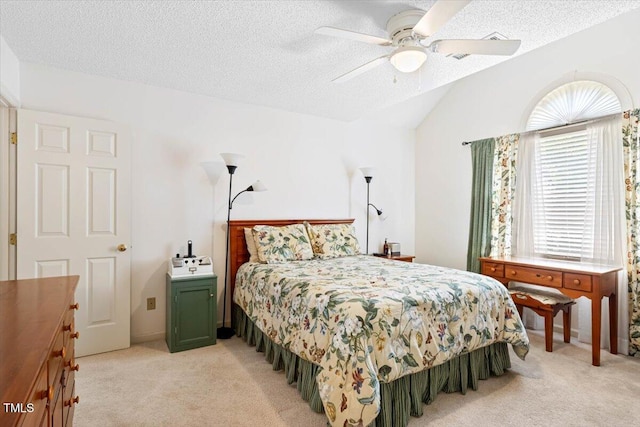 107 Canyon Run, Cary, NC 27513 - bedroom with light carpet, vaulted ceiling, a textured ceiling, and a ceiling fan