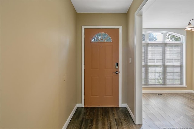 2298 Hackney Loop, Fayetteville, NC 28304 - doorway with plenty of natural light, baseboards, and dark wood finished floors