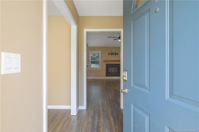 2298 Hackney Loop, Fayetteville, NC 28304 - foyer with dark wood-style floors, baseboards, and a fireplace