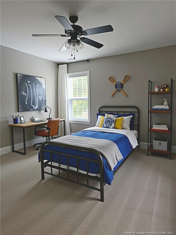 1545 Gallant Fox Ct, Parkton, NC 28371 - carpeted bedroom featuring baseboards, ceiling fan, and a desk