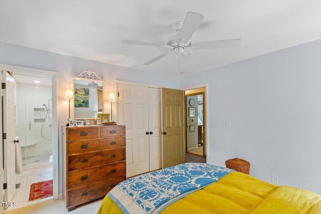 3308 Cobblestone Ct, Raleigh, NC 27607 - bedroom with a closet, a ceiling fan, and connected bathroom