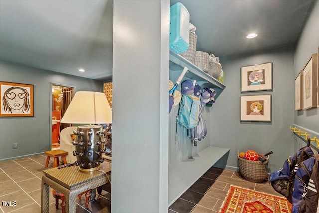 3308 Cobblestone Ct, Raleigh, NC 27607 - mudroom featuring tile patterned floors, recessed lighting, and baseboards