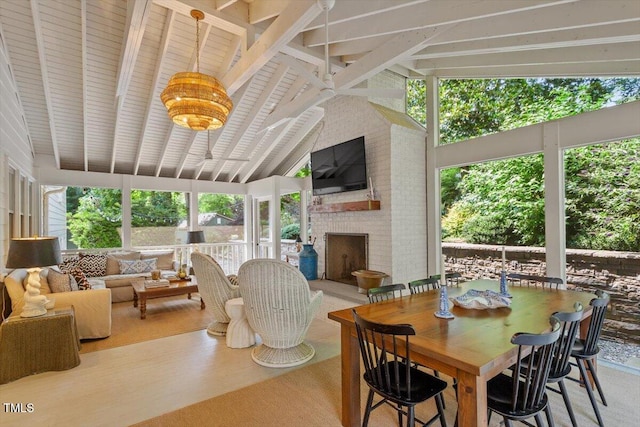 3308 Cobblestone Ct, Raleigh, NC 27607 - sunroom featuring beamed ceiling and high vaulted ceiling