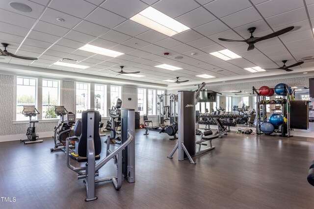 2516 Del Webb Gardens Dr, Fuquay Varina, NC 27526 - exercise room with ceiling fan and wood finished floors