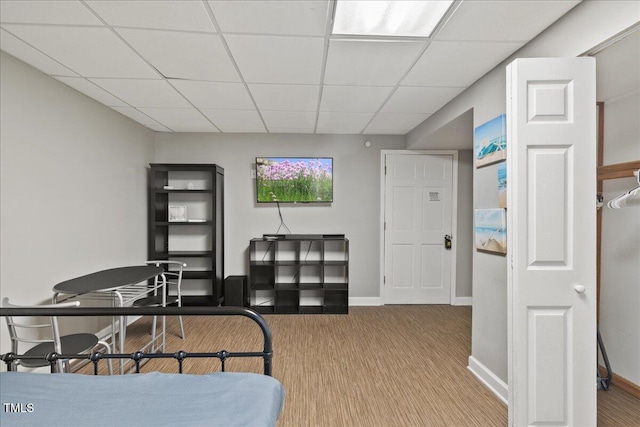 9801 Honeycutt Rd, Raleigh, NC 27614 - carpeted bedroom featuring a paneled ceiling and baseboards
