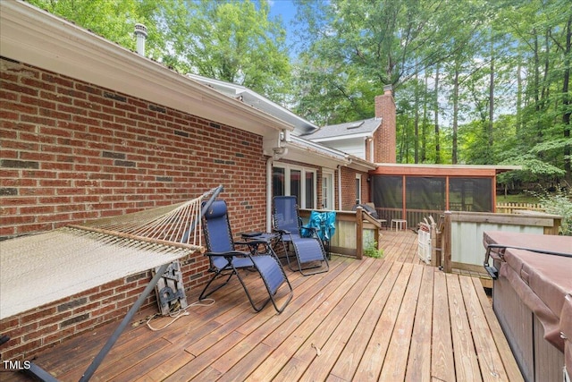 9801 Honeycutt Rd, Raleigh, NC 27614 - deck featuring a sunroom