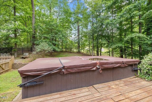 9801 Honeycutt Rd, Raleigh, NC 27614 - deck with a hot tub