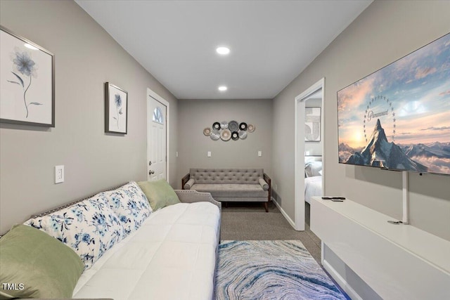 9801 Honeycutt Rd, Raleigh, NC 27614 - living area with recessed lighting, carpet, and baseboards