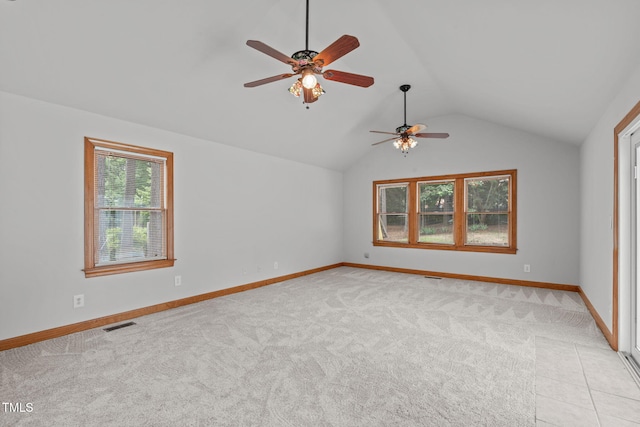502 Hillcrest Rd, Apex, NC 27502 - unfurnished room featuring ceiling fan, vaulted ceiling, and light colored carpet