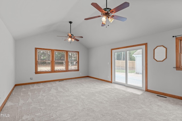 502 Hillcrest Rd, Apex, NC 27502 - empty room featuring a ceiling fan, light colored carpet, and vaulted ceiling
