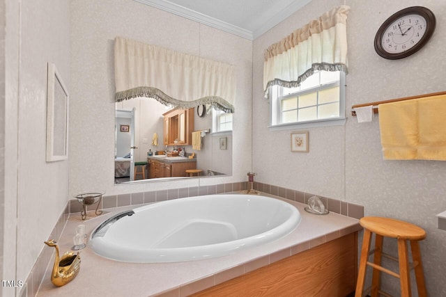 4403 Jeffries Rd, Durham, NC 27704 - full bathroom with a bath, ornamental molding, and vanity