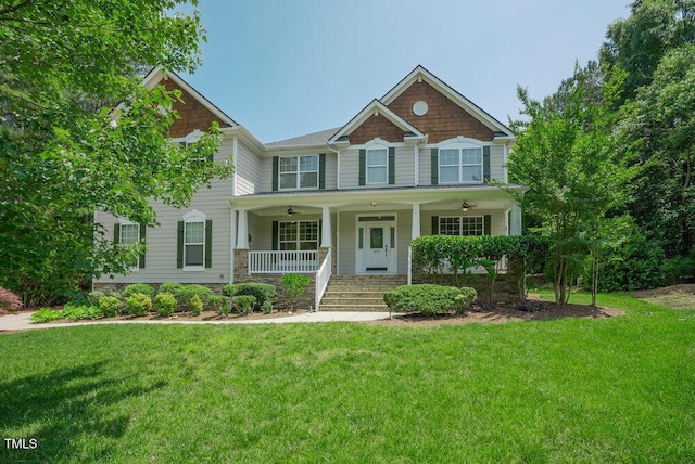 1005 Hidden River Ct, Raleigh, NC 27614 - view of front facade with ceiling fan, a porch, and a front yard