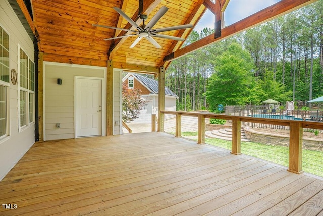 1005 Hidden River Ct, Raleigh, NC 27614 - deck featuring a ceiling fan