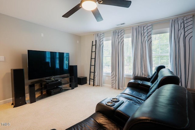 1005 Hidden River Ct, Raleigh, NC 27614 - carpeted living area featuring baseboards and a ceiling fan