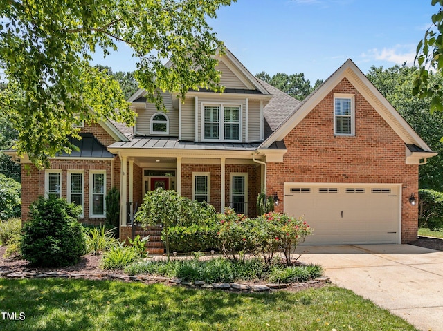 5108 Briton Pl, Fuquay Varina, NC 27526 - craftsman inspired home featuring brick siding, driveway, covered porch, and roof with shingles