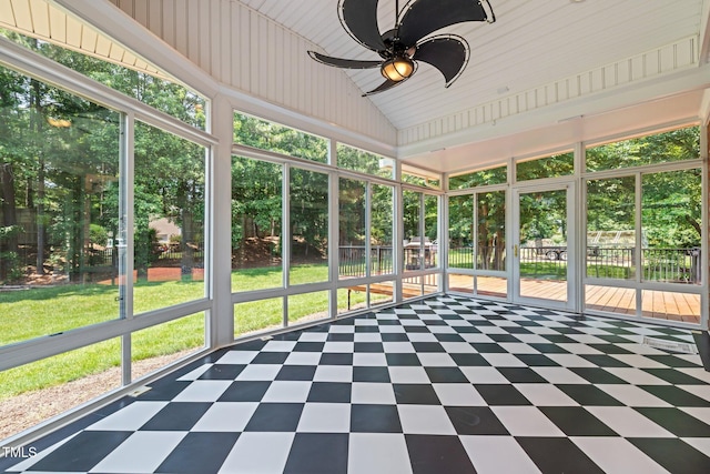 5108 Briton Pl, Fuquay Varina, NC 27526 - unfurnished sunroom featuring a ceiling fan and lofted ceiling