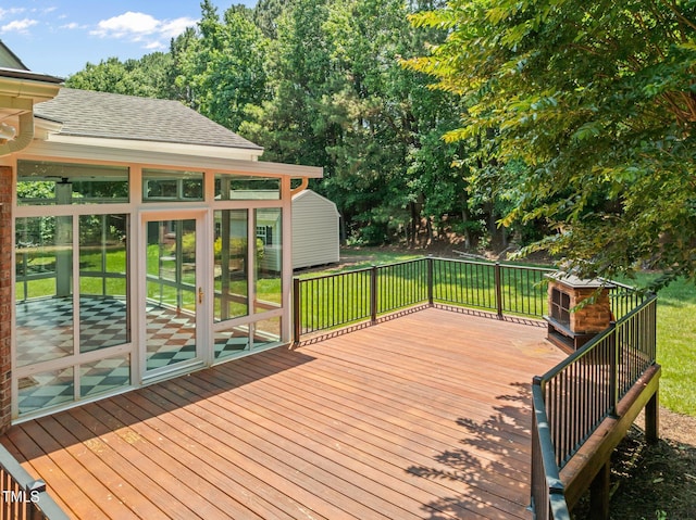 5108 Briton Pl, Fuquay Varina, NC 27526 - deck with a sunroom and a yard
