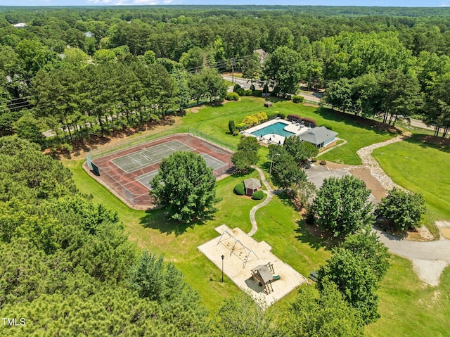 5108 Briton Pl, Fuquay Varina, NC 27526 - drone / aerial view of a heavily wooded area and a pool