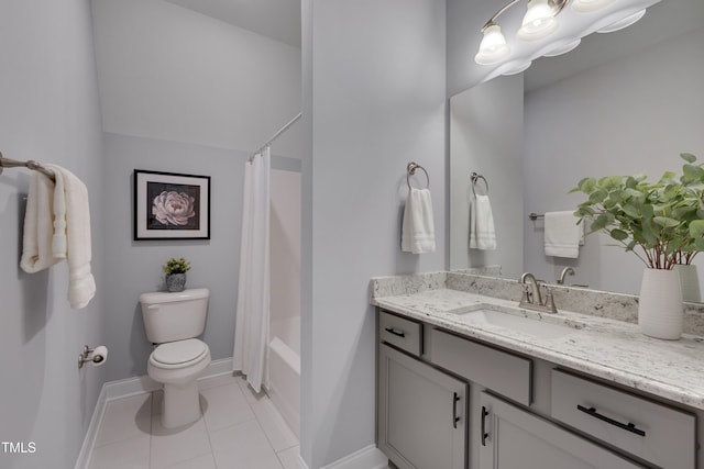 3020 High Plains Dr, Fuquay Varina, NC 27526 - bathroom with vanity, baseboards, toilet, tile patterned floors, and shower / bathtub combination with curtain