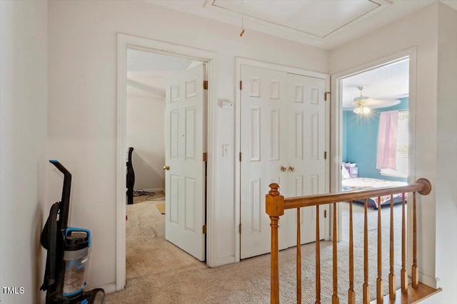 4108 Lazyriver Ln, Durham, NC 27712 - corridor featuring attic access and light carpet