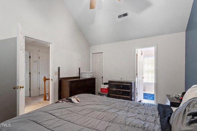 4108 Lazyriver Ln, Durham, NC 27712 - bedroom with lofted ceiling, attic access, ceiling fan, and ensuite bath