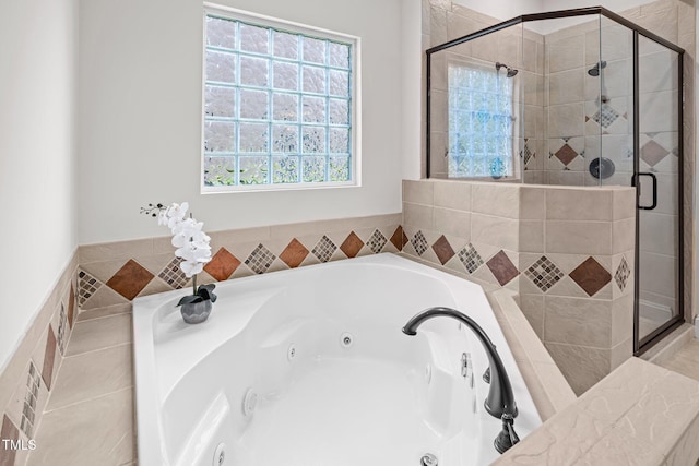 4913 Great Meadows Ct, Raleigh, NC 27609 - bathroom featuring a stall shower and a jetted tub