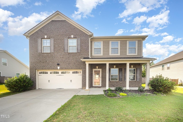 1305 Ivey Grove Ct, Fuquay Varina, NC 27526 - view of front of house featuring brick siding, a garage, a front yard, and driveway