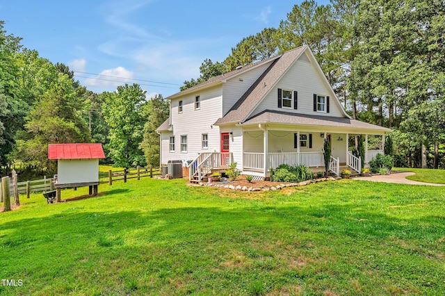 4702 Pleasant Green Rd, Durham, NC 27705 - back of property with covered porch, a shingled roof, and central air condition unit