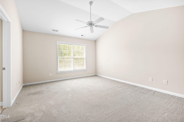 5644 Picnic Rock Ln, Raleigh, NC 27613 - unfurnished room with lofted ceiling, a ceiling fan, and light carpet