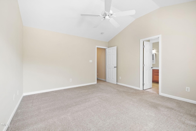 5644 Picnic Rock Ln, Raleigh, NC 27613 - unfurnished bedroom with vaulted ceiling, light colored carpet, ensuite bath, and a ceiling fan