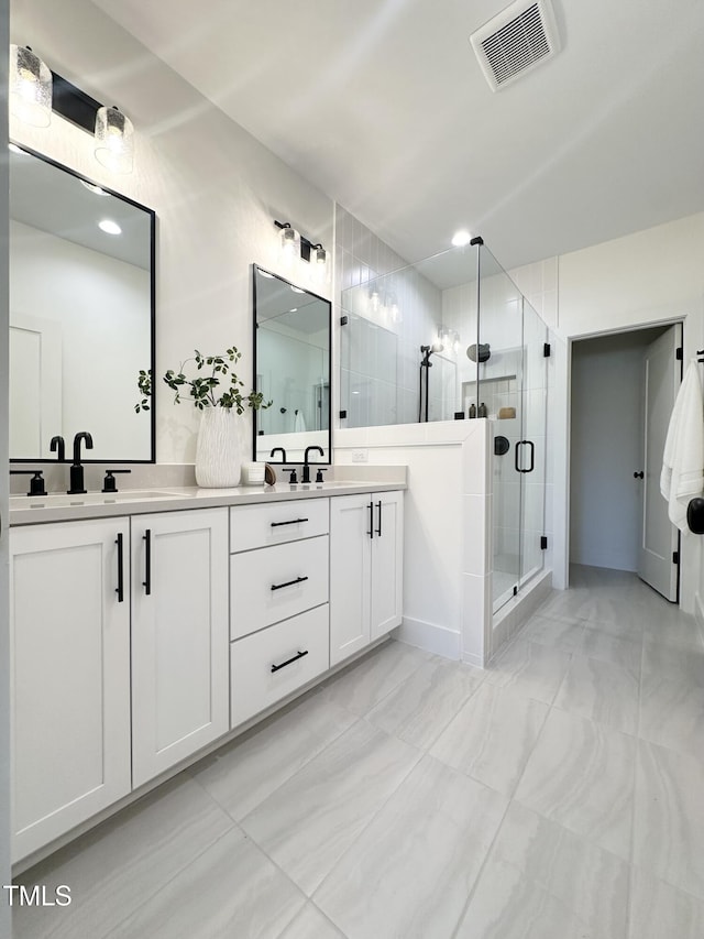 974 Double Helix Rd, Apex, NC 27523 - full bath featuring a stall shower, double vanity, and marble look tile flooring