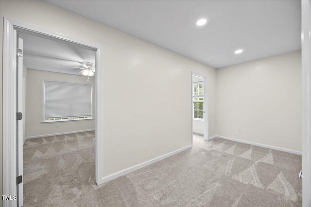 618 Durwood Dr, Raleigh, NC 27603 - carpeted spare room featuring baseboards, recessed lighting, and ceiling fan