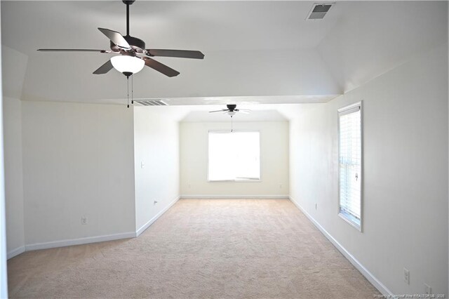 579 Wedgefield Dr, Raeford, NC 28376 - carpeted empty room featuring a ceiling fan, baseboards, and lofted ceiling