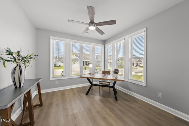 1727 Pinecliff Ct, Fuquay Varina, NC 27526 - dining room with wood finished floors and ceiling fan
