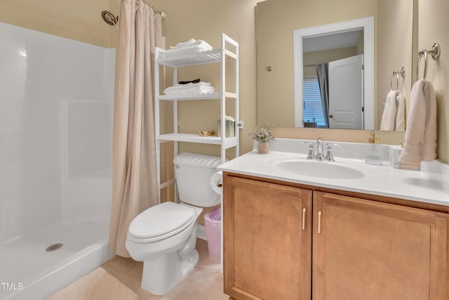2310 Turning Pointe Way, Hillsborough, NC 27278 - bathroom with a shower with shower curtain, toilet, vanity, and tile patterned flooring