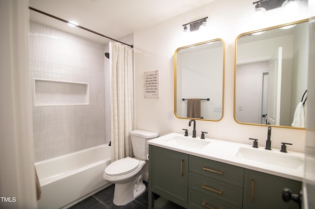 5012 Skidmore St, Raleigh, NC 27609 - full bathroom with double vanity, shower / bath combination with curtain, and tile patterned floors