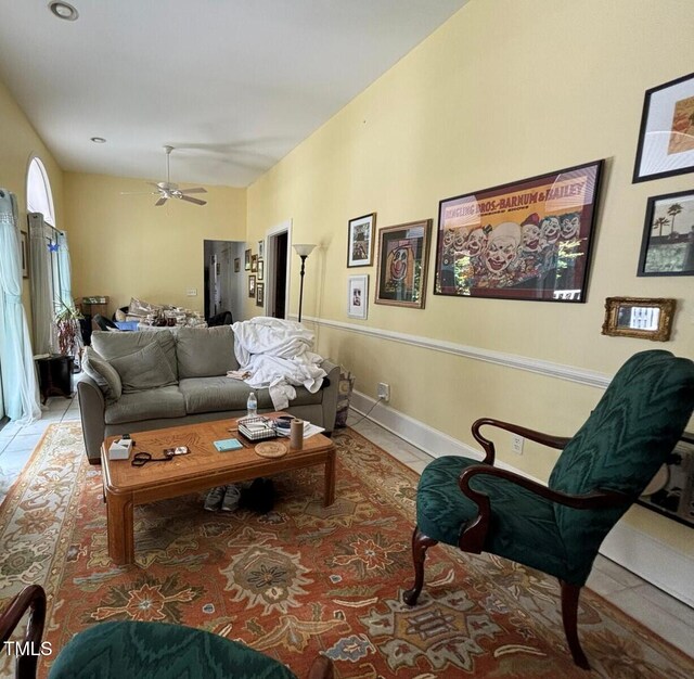 331 N Main St, Warrenton, NC 27589 - living area with tile patterned flooring and a ceiling fan