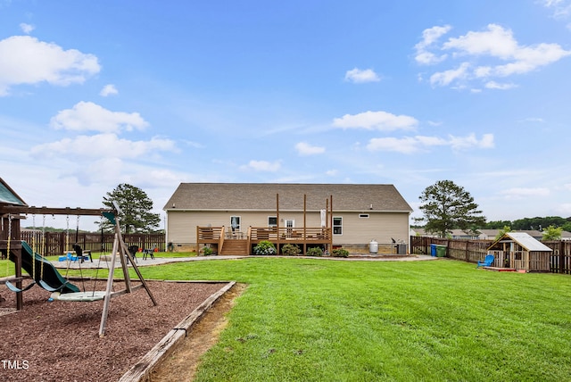 9300 Lake Wheeler Rd, Fuquay Varina, NC 27526 - rear view of property featuring a playground, a deck, and crawl space