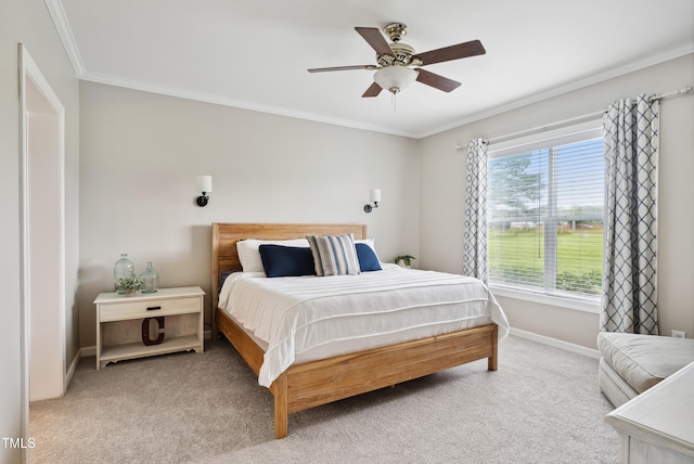 9300 Lake Wheeler Rd, Fuquay Varina, NC 27526 - bedroom featuring light colored carpet, baseboards, ornamental molding, and ceiling fan