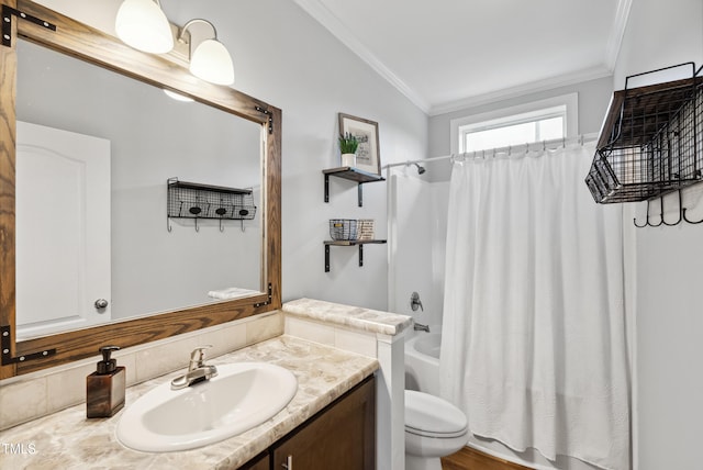 9300 Lake Wheeler Rd, Fuquay Varina, NC 27526 - full bath with vanity, toilet, crown molding, and shower / bathtub combination with curtain