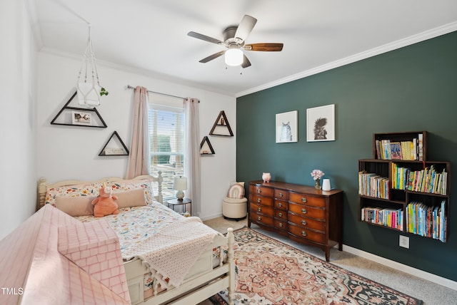 9300 Lake Wheeler Rd, Fuquay Varina, NC 27526 - bedroom with carpet, crown molding, baseboards, and a ceiling fan